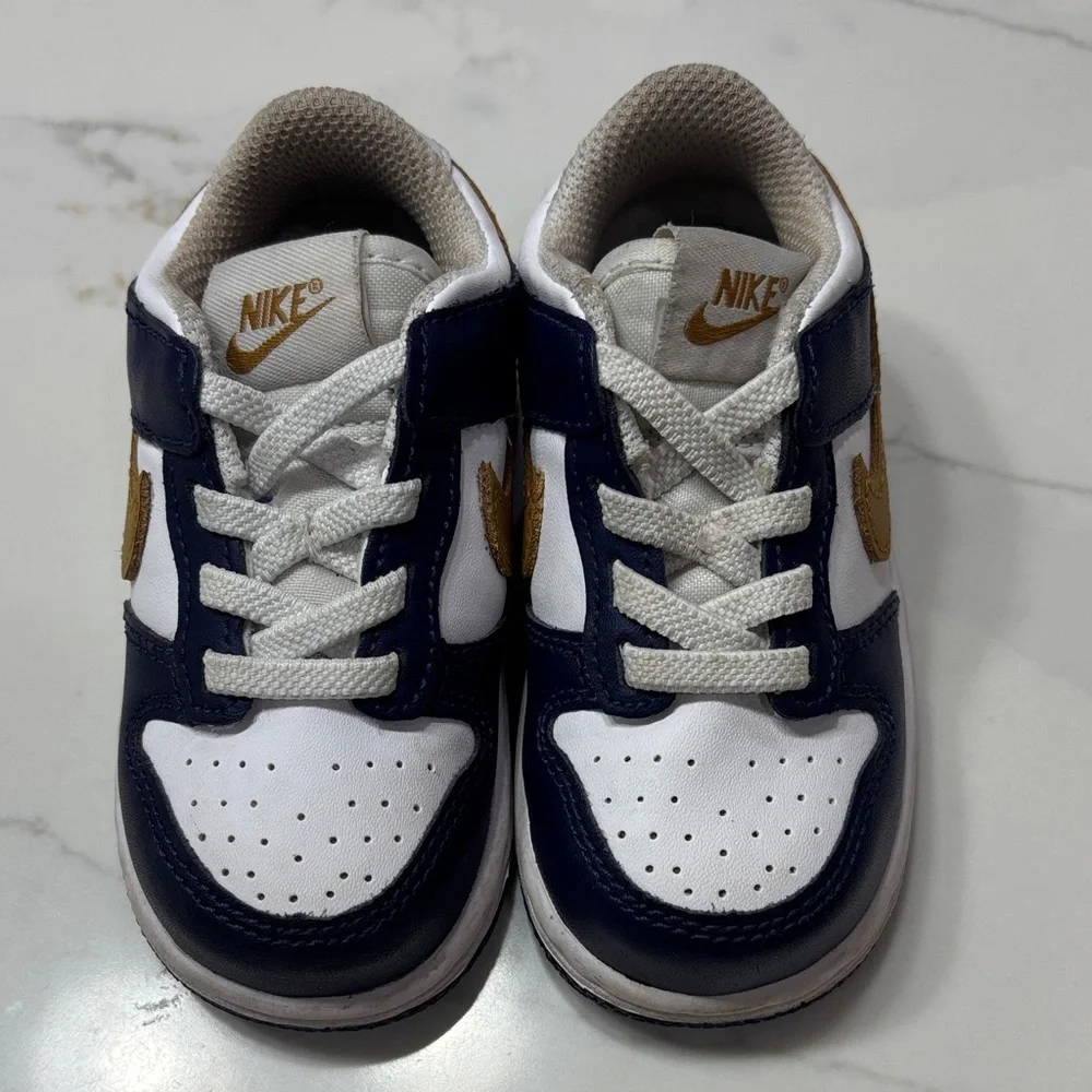 Nike Kids Dunk Low Sneaker - Navy, White & Gold